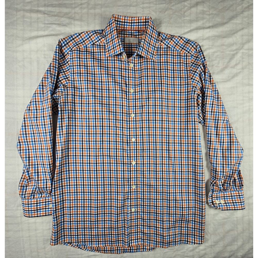 Eton Contemporary Men Shirt Checkered Plaid Cotton Contemporary Fit 16.5 /42